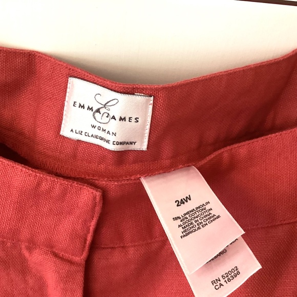 Emma James Linen Blend Capri Pants Women’s Plus 24W Coral Pink Flat Front Summer - Picture 7 of 13
